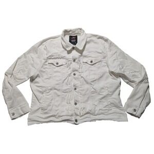 JORDAN CRAIG LEGACY EDITION Men 2XL White Distress Stretch Denim‎ Trucker Jacket